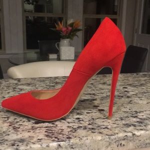 Red Suede High Heel Pumps